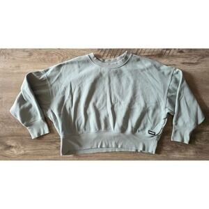 DKNY Sport Womens Sage Green Cropped Sweatshirt Relaxed Crew Neck Pullover Small